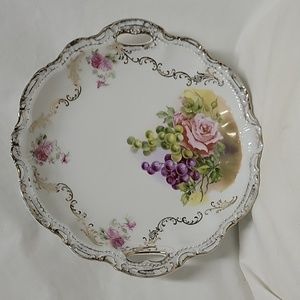 Antique Bavaria Roses and Grapes Handled Bowl/Dish